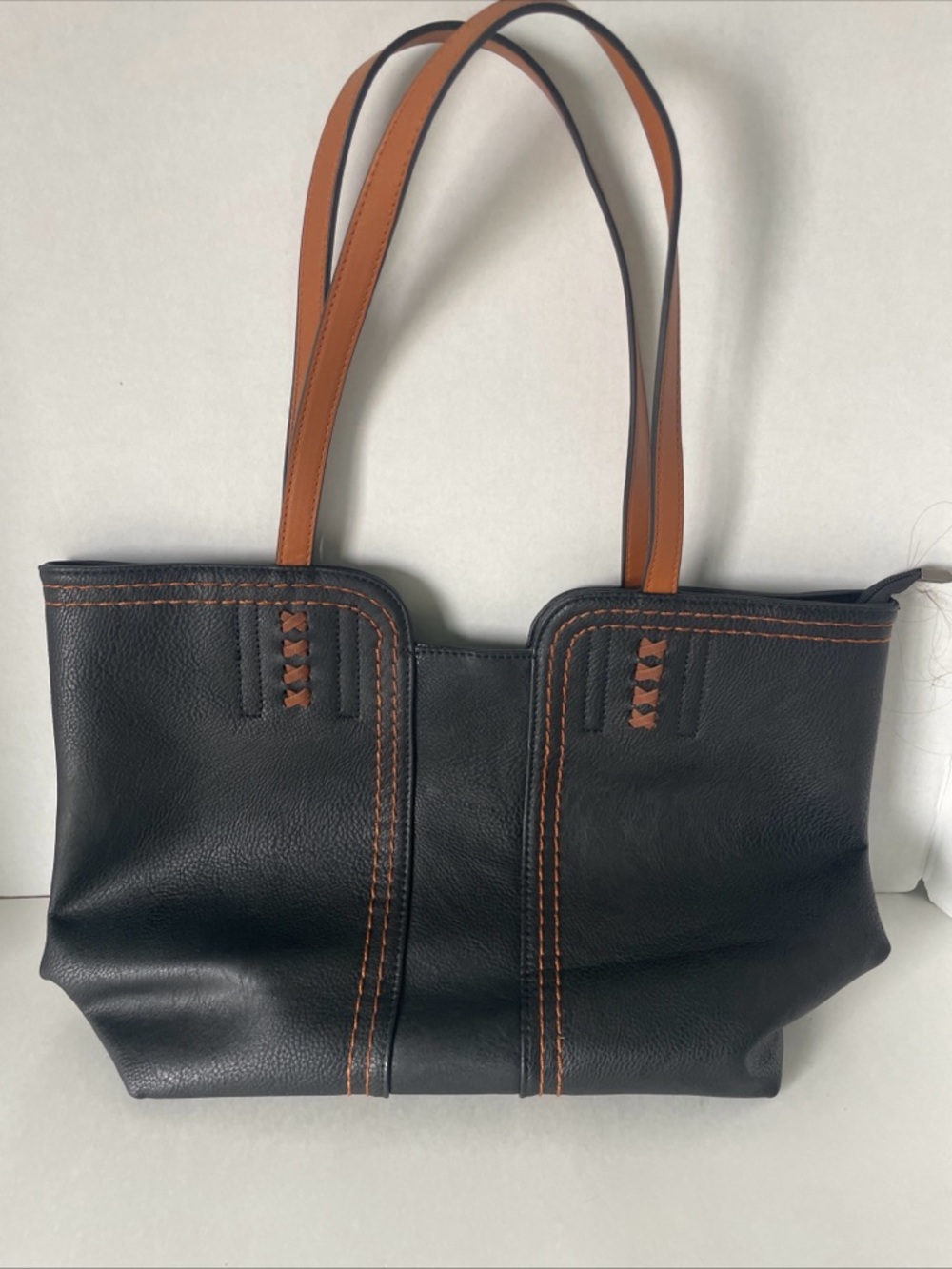 Montana West Black Tote with Tan Handles and Contrast Stitching